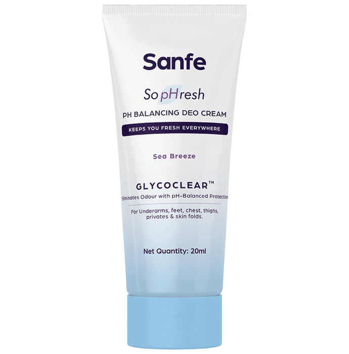 Sanfe So Phresh PH Balancing Deo Cream for for Underarms, Feet, Intimates & Skin Fold Sea Breeze
tube of 20 ml Cream