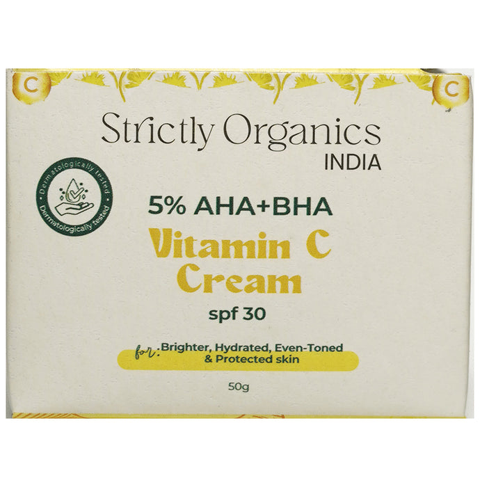 Strictly Organics India 5% AHA+BHA Vitamin C Cream SPF 30
jar of 50 gm Cream