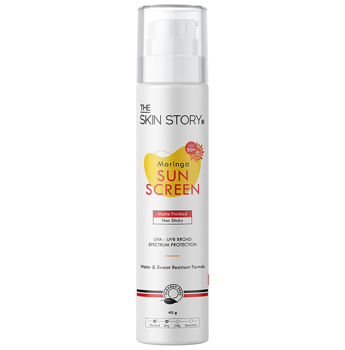 The Skin Story Moringa Face Sunscreen SPF 50+ PA+++ UVA UVB Protection, Water & Sweat Resistant & Non-Sticky
bottle of 40 gm Cream