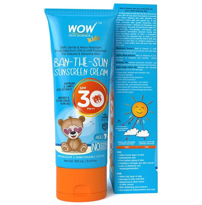 WOW Skin Science Kids Ban-The-Sun Sunscreen Cream SPF 30
tube of 100 ml Cream