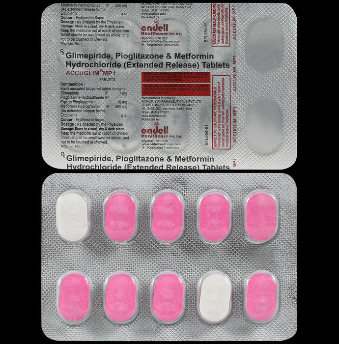 Accuglim MP 1mg/500mg/15mg Tablet
10 Tablet