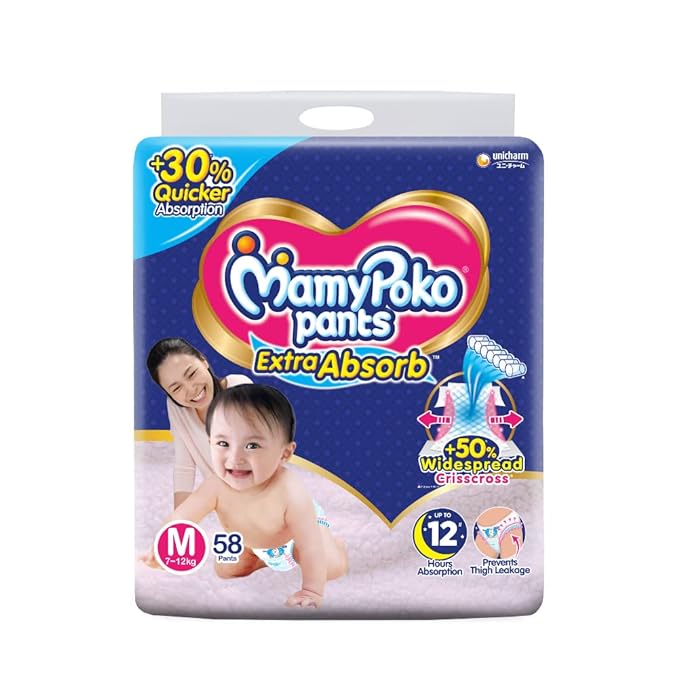 MamyPoko Pants Extra Absorb Diaper (M, 7-12 kg, 74 pieces)