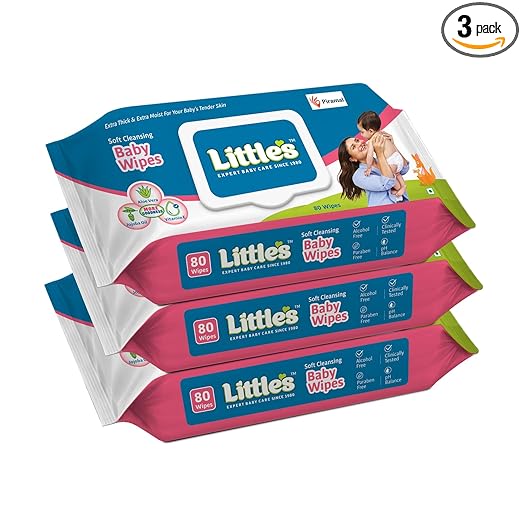 Little's Soft Cleansing Baby Wipes with Lid | 80 Wipes x Pack of 3 - 240 Wipes