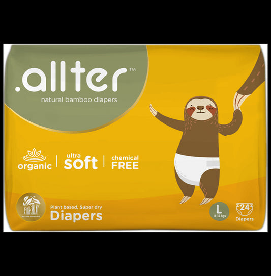 .allter Organic Natural Bamboo Ultra Soft Chemical Free Taped Diaper Large
packet of 24 diapers