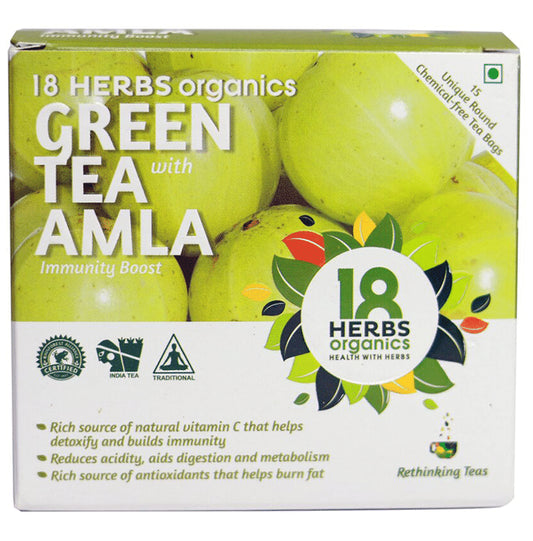 18 Herbs Organics Green Tea Bag (1.25gm Each) with Amla
box of 15 tea bags