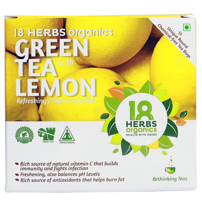 18 Herbs Organics Green Tea Bag (1.25gm Each) with Lemon
box of 15 tea bags