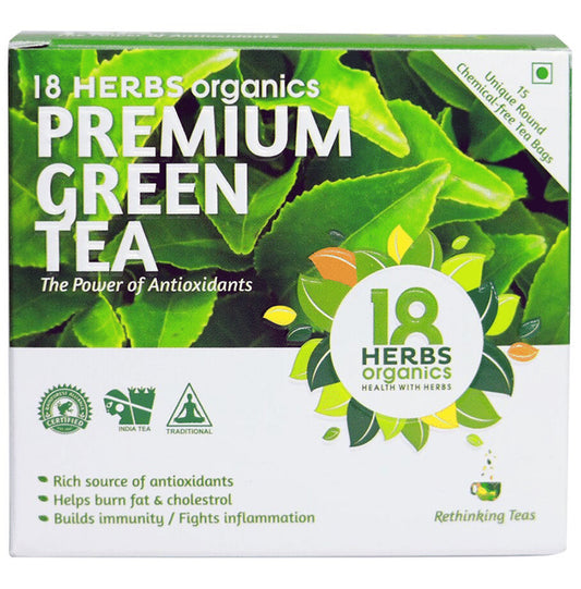 18 Herbs Organics Premium Green Tea Bag (1.25gm Each)
box of 15 tea bags