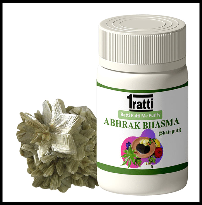 1ratti Abhrak Bhasma (Shataputi)
bottle of 10 gm Bhasma