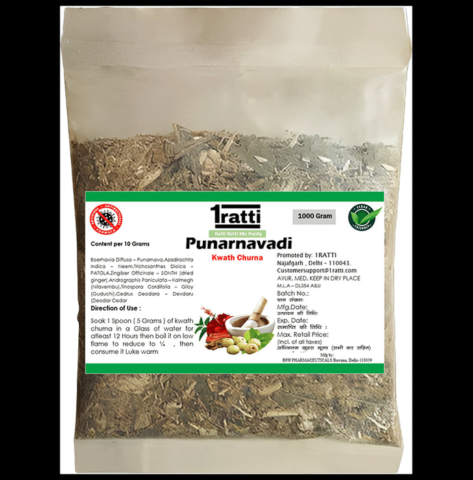 1ratti Punarnavadi Kwath Churna
packet of 1000 gm Churna