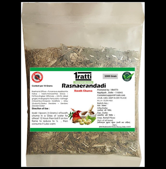 1ratti Rasnaerandadi Kwath Churna
packet of 1000 gm Churna
