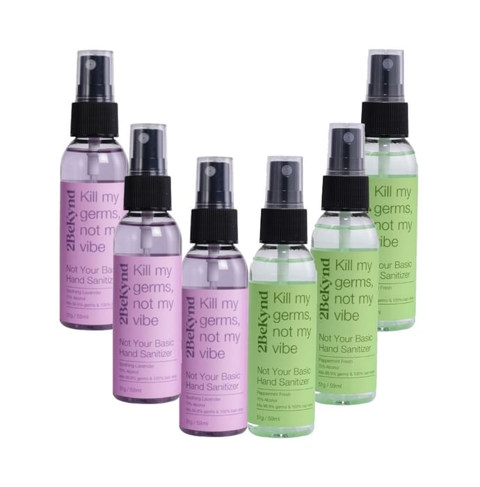 2Bekynd Hand Sanitizer (59ml Each) 3 Peppermint Fresh & 3 Soothing Lavender
combo pack of 6 bottles
