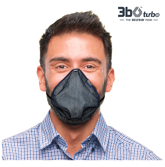 3bo Small Deltoid Turbo Face Mask in Navy Mesh with Maroon, Yellow & Navy Binding
box of 3 masks