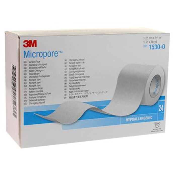 3M 1530-0 Micropore Hypoallergenic Surgical Tape 1.25cm
box of 24 tapes