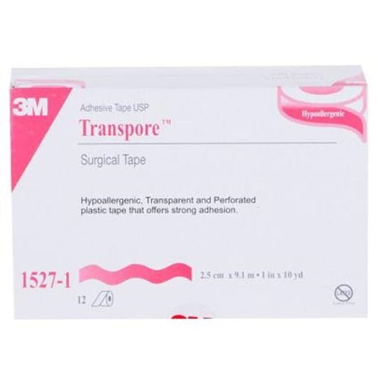3M 1527-1 Transpore Hypoallergenic Surgical Tape 1 inch x 10 yard
box of 12 tapes