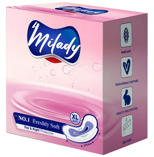 4Milady Freshly Soft Day & Night Protection Sanitary Pads (34 Each) XL
packet of 1 Box