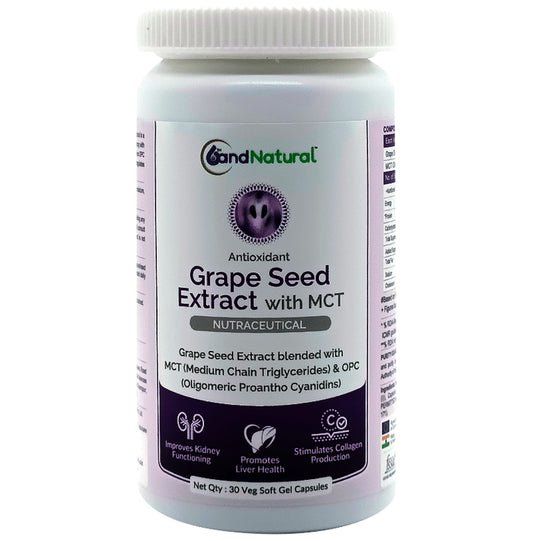 6th and Natural Grape Seed Extract with MCT Veg Softgel Capsule
bottle of 30 soft gelatin capsules