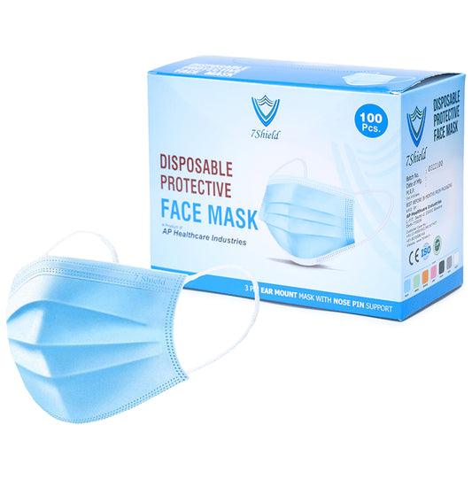 7 Shield 3 Ply Disposable Protective Face Mask Blue
box of 100 masks