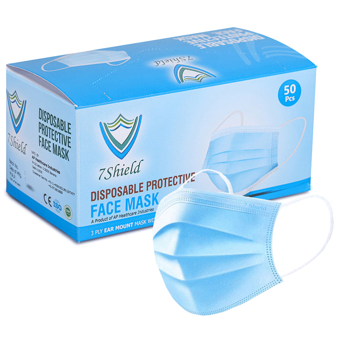7 Shield 3 Ply Disposable Protective Face Mask Blue
box of 50 masks