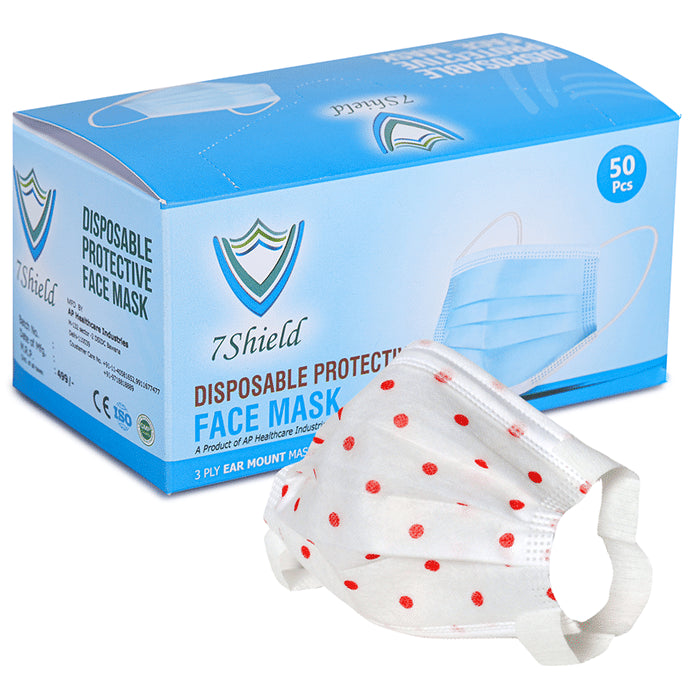 7 Shield 3 Ply Disposable Protective Face Mask for Kids Red Dot Print
box of 50 masks