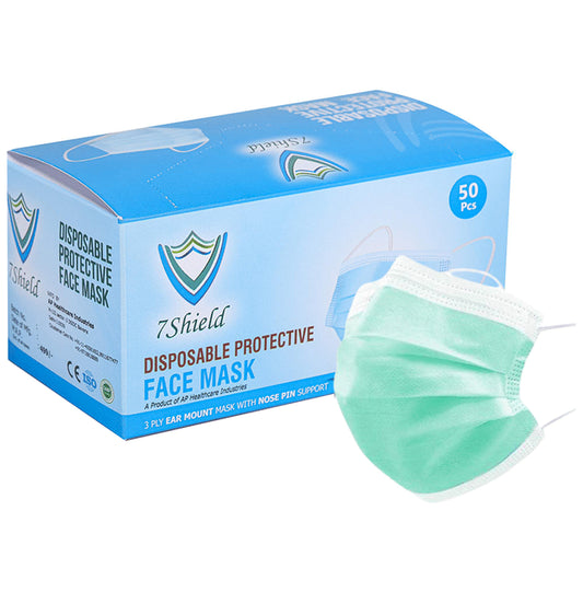7 Shield 3 Ply Disposable Protective Face Mask Green
box of 50 masks