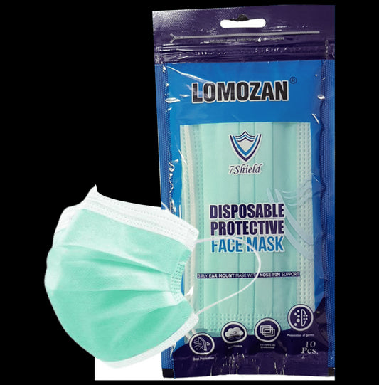 7 Shield 3 Ply Disposable Protective Face Mask Green
box of 10 masks