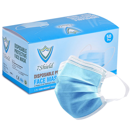 7 Shield 3 Ply Disposable Protective Face Mask with Soft Fabric Ear Loop Blue
box of 50 masks
