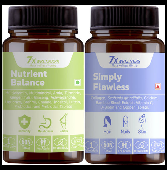 7X Wellness Combo Pack of Nutrient Balance & Simply Flawless Tablet (60 Each)
combo pack of 2 bottles
