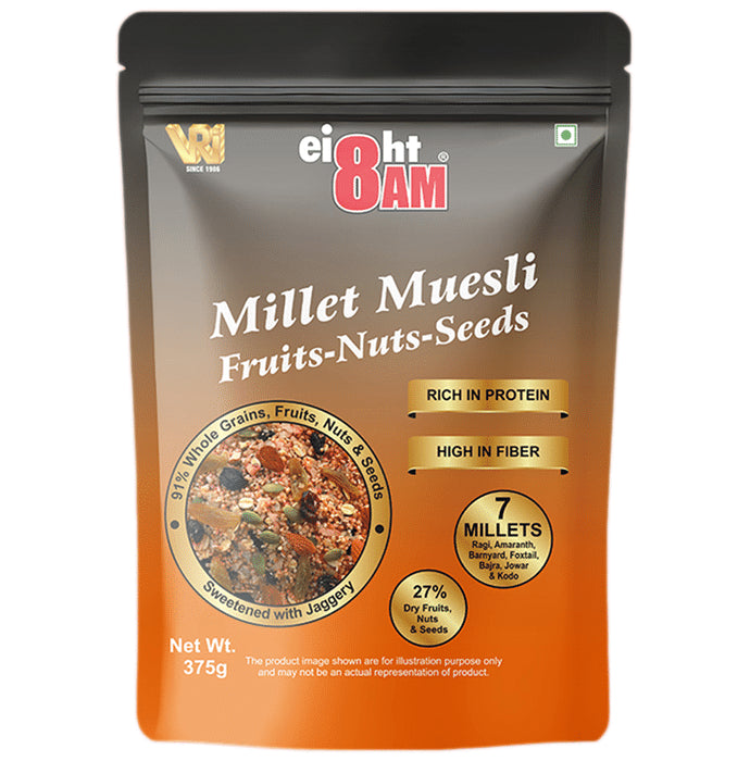 8AM Millet Muesli Fruits Nuts and Seeds
packet of 375 gm Muesli