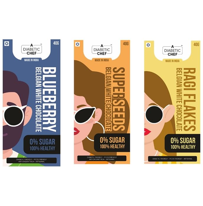 A Diabetic Chef Blueberry, Super Seeds & Ragi Flakes Belgian White Chocolate (40gm Each)
combo pack of 3 bars