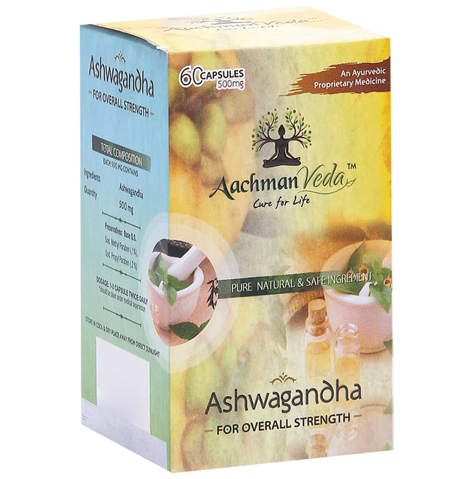 Aachman Veda Ashwagandha Capsule 500mg for Overall Strength (60 Each)
box of 1 Bottle