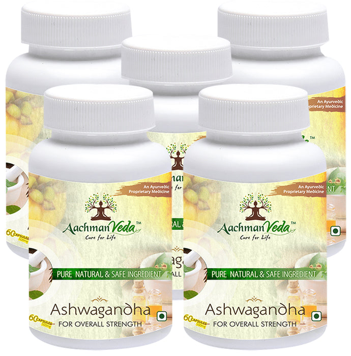 Aachman Veda Ashwagandha Capsule 500mg for Overall Strength (60 Each)
combo pack of 5 bottles