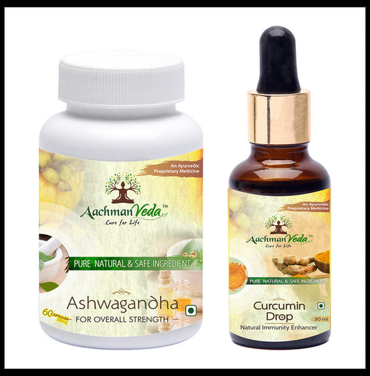 Aachman Veda Ashwagandha Capsule with Aachman Veda Curcumin Drop 30ml Free
bottle of 60 capsules