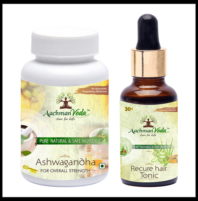 Aachman Veda Ashwagandha Capsule with Aachman Veda Recure Hair Tonic 30ml Free
bottle of 60 capsules