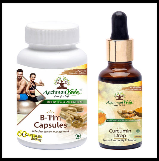 Aachman Veda B-Trim Capsule with Aachman Veda Curcumin Drop 30ml Free
bottle of 60 capsules
