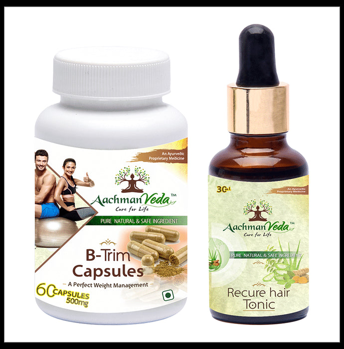 Aachman Veda B-Trim Capsule with Aachman Veda Recure Hair Tonic 30ml Free
bottle of 60 capsules