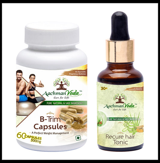 Aachman Veda B-Trim Capsule with Aachman Veda Recure Hair Tonic 30ml Free
bottle of 60 capsules