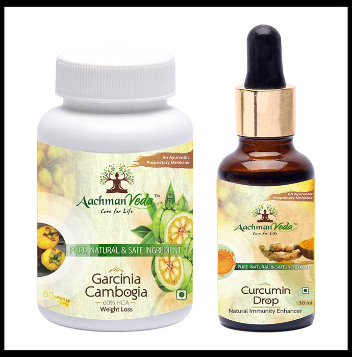 Aachman Veda Garcinia Cambogia Capsule with Aachman Veda Curcumin Drop 30ml Free
bottle of 60 capsules