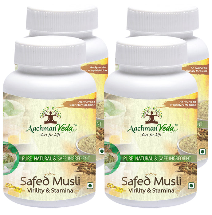 Aachman Veda Safed Musli Virility & Stamina Capsule 500mg (60 Each)
combo pack of 4 bottles