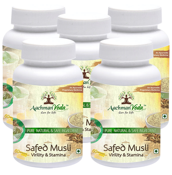 Aachman Veda Safed Musli Virility & Stamina Capsule 500mg (60 Each)
combo pack of 5 bottles