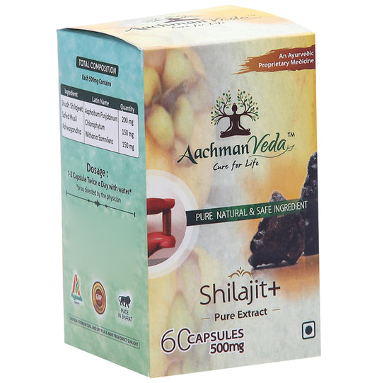 Aachman Veda Shilajit+ Pure Extract Ashwagandha with Safed Musli Capsule (60 Each)
box of 1 Bottle