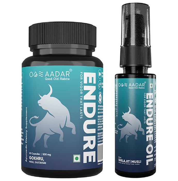 Aadar Combo Pack of Endure Capsule 60 and Endure Oil 30ml
combo pack of 2 bottles