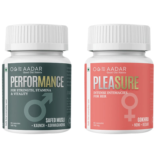 Aadar Combo Pack of Performance 500mg Capsule & Pleasure 500mg Capsule (60 Each)
combo pack of 2 bottles