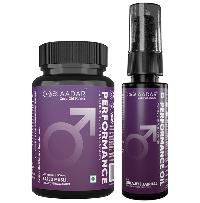 Aadar Combo Pack of Performance Oil 30ml & Performance 500mg 60 Capsule
combo pack of 2 bottles