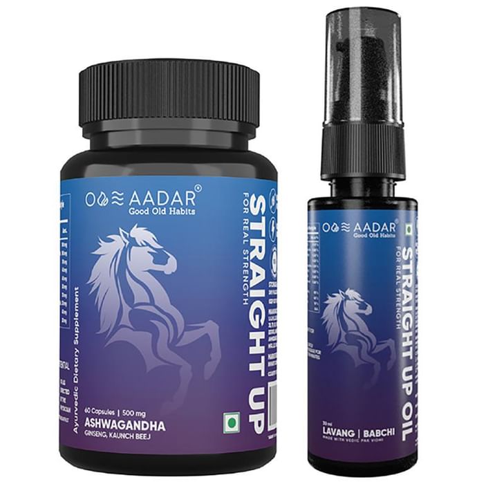Aadar Combo Pack of Straight Up Capsule 60 and Straight Up Oil 30ml
combo pack of 2 bottles