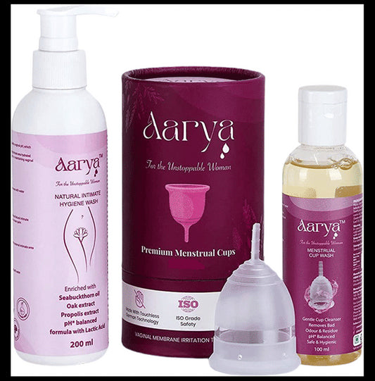 Aarya Combo Pack of Natural Hygiene Intimate Wash (200ml), Menstrual Cup Wash Liquid (100ml) & 12 Hours Leakage Protection Menstrual Large
combo pack of 3 units