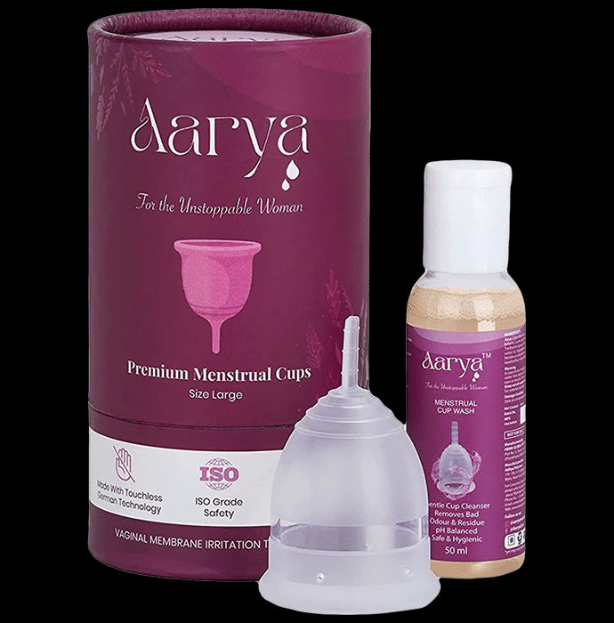 Aarya Premium Medical Grade Silicone Menstrual Cup with Cup Wash (50ml) Large
combo pack of 2 units