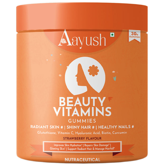 Aayush Beauty Vitamins Gummies (30 Each) Strawberry
box of 1 Jar