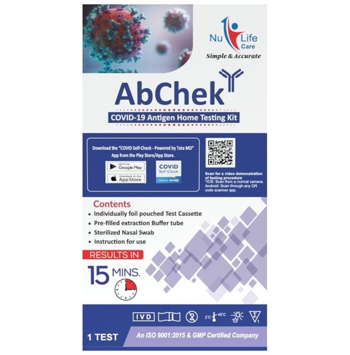 AbChek Covid 19 Self Test Kit (Marketed by Tata MD)
box of 1 Test Kit