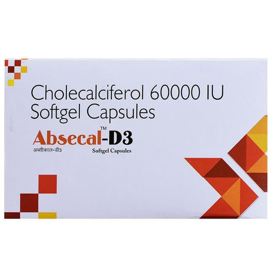 Absecal-D3 Softgel Capsule
strip of 4 soft gelatin capsules