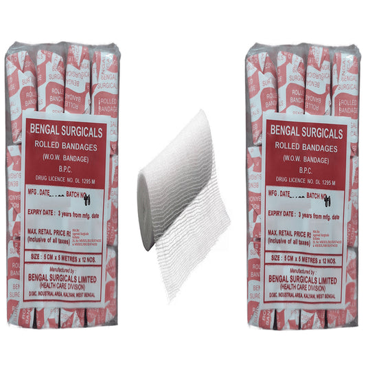 Absorbent Cotton Medical Gauze Roll Bandage (12 Each) 5cm x 5m
combo pack of 2 Packs